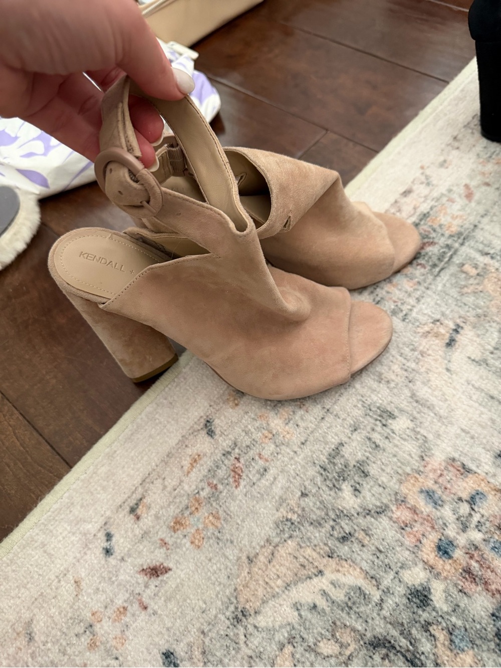 Kendall & Kylie Blush Suede Open-Toe Block Heel Sandals